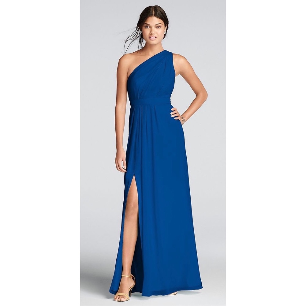 David's Bridal Blue One-Shoulder Wedding Dress